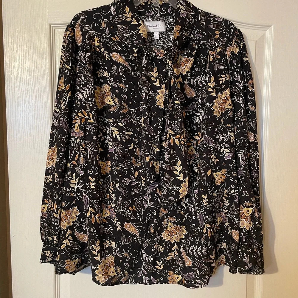 Michael Stars Women’s Alexei Printed Tie Neck Blouse 1X Diamond Jacquard NWT - Picture 2 of 12